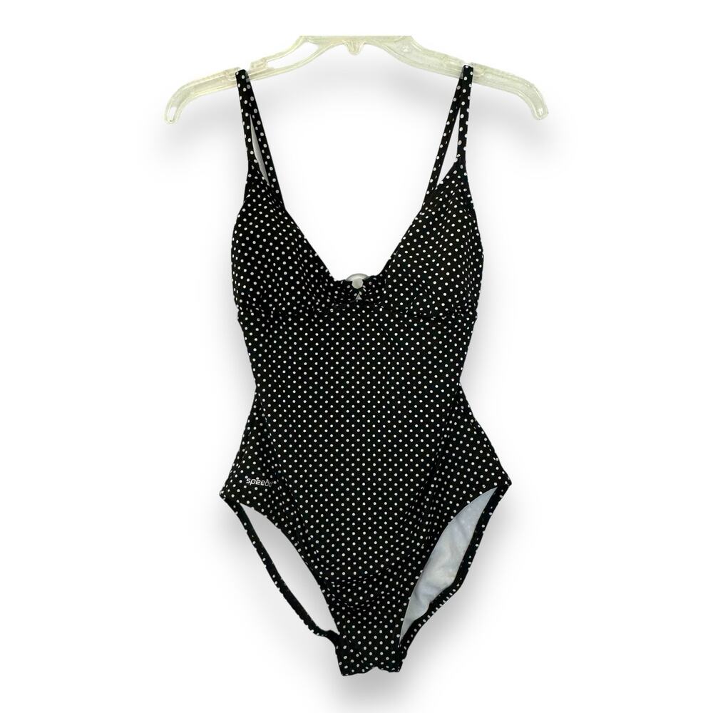 Speedo One-Piece Swimsuit Size 10 Black White Polka Dot Babydoll